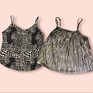 2for 24 cami style tank tops vintage and new leopard and silver pleated size S